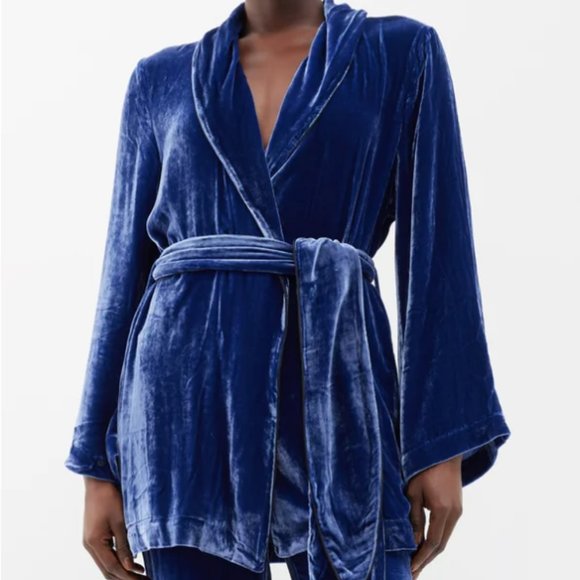 SLEEPING WITH JACQUES The Bon Vivant belted piped velvet robe and pants - Picture 2 of 15